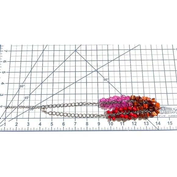 Statement Necklace Retro Boho Pink Red & Amber Stones Beads Silver Link Chain - Picture 6 of 6